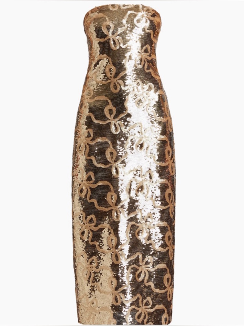 LoveShackFancy Stasia Gold Sequin Bow Dress